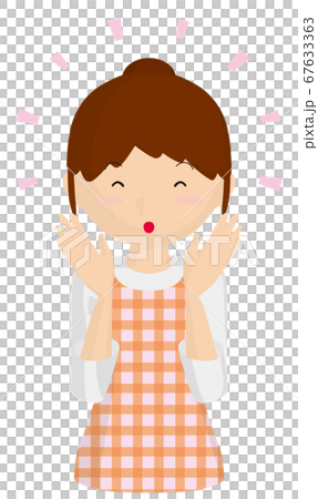 ポジティブな表情の主婦 ビックリ笑顔 ベクターイラスト ポジティブな表情の主婦 ビックリ笑顔 ベクターイラスト 67633363