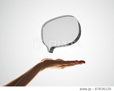 Concept of communication by glass empty chat icon on gray background Concept of communication by glass empty chat icon on gray background 67636120