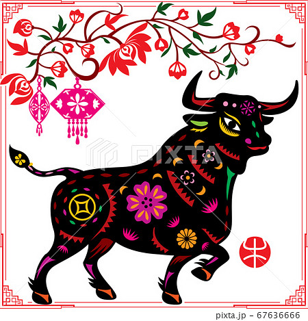 Chinese Year of colour OX Bull vector illustration in paper cut style Chinese Year of colour OX Bull vector illustration in paper cut style 67636666