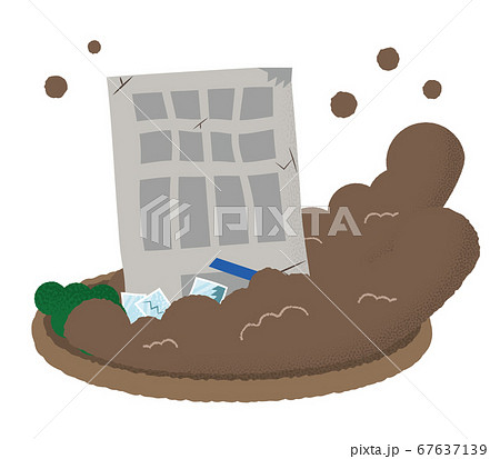 土砂崩れに遭うビルのベクターイラスト 67637139