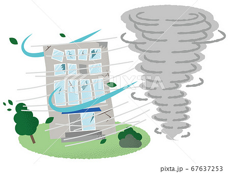 竜巻の被害に遭うビルのベクターイラストのイラスト素材