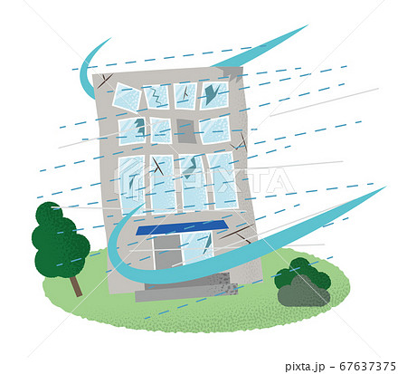 台風の被害に遭うビルのベクターイラスト 67637375