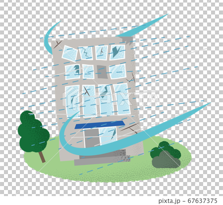 台風の被害に遭うビルのベクターイラスト 67637375