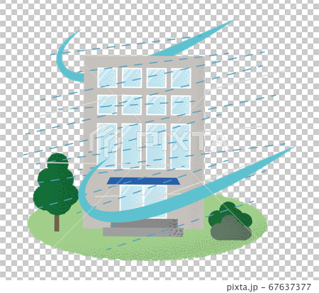Vector illustration of building suffering from typhoon 67637377