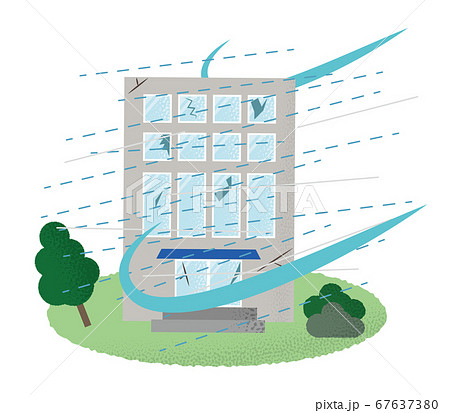 台風の被害に遭うビルのベクターイラスト 67637380