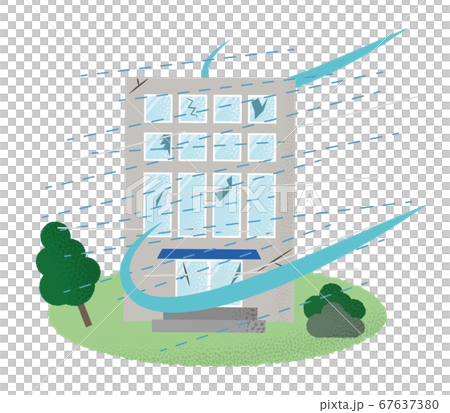 台風の被害に遭うビルのベクターイラスト 67637380