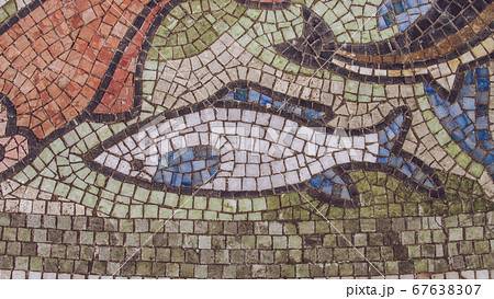 Close up fragment of ancient religious mosaic, Close up fragment of ancient religious mosaic, 67638307