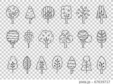 北欧風の木のイラストのセット おしゃれ かわいい 森のイラスト素材