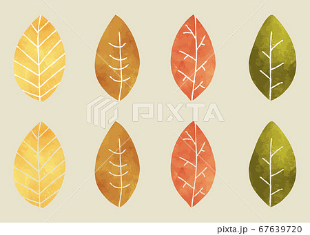 秋の葉のイラストのセット 水彩 素材 落ち葉 枯葉のイラスト素材