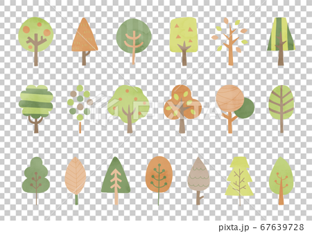 北欧風の木のイラストのセット おしゃれ かわいい 森のイラスト素材