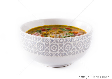Indian lentil soup dal (dhal) in a bowl isolated on white background 67641687