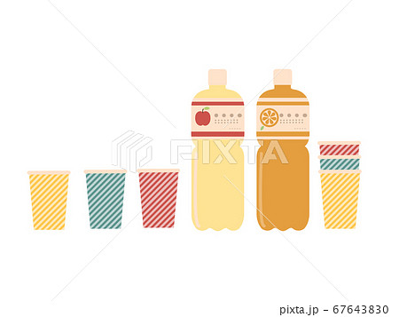ペットボトルと紙コップ オレンジジュースとりんごジュースのイラスト素材