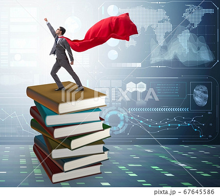 Superhero businessman in education concept with books 67645586