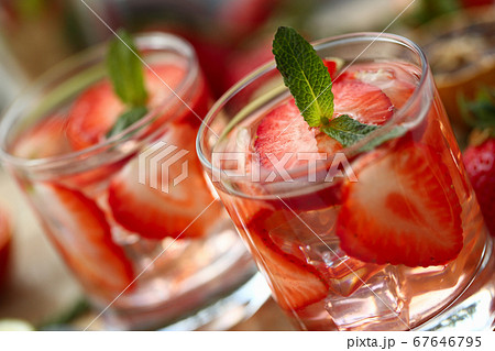 Homemade strawberry punch waiting for guests at party 67646795