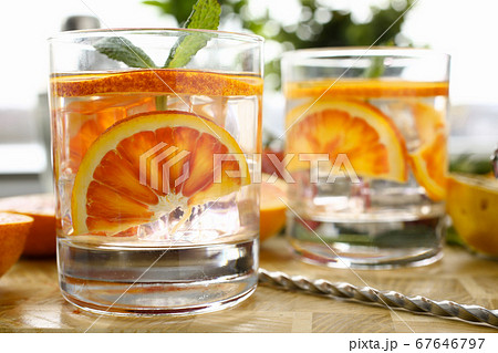 Homemade cocktail of red orange and mint 67646797