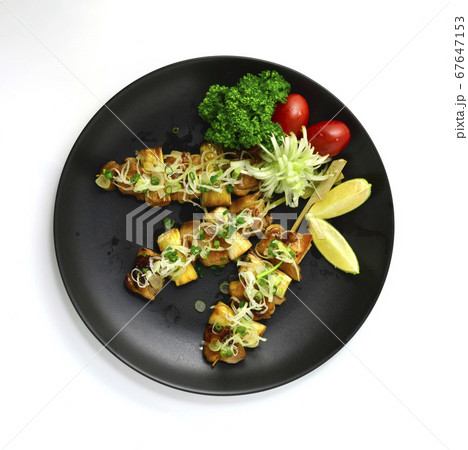 Yakitori Grilled Chicken Skewers ontop Leek Yakitori Grilled Chicken Skewers ontop Leek 67647153