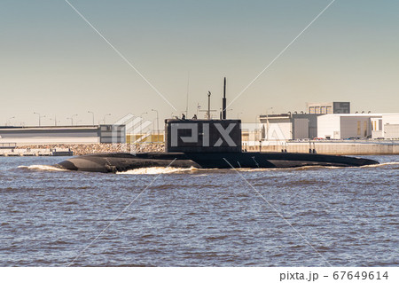 The diesel submarine project 877 Black hole passes near Kronstadt during the rehearsal of the naval parade. July 17, 2020. 67649614