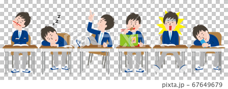 A set of serious male students who sit down 67649679