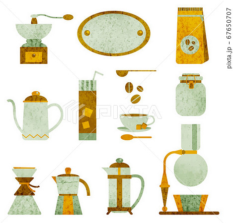 スタイリッシュな珈琲器具セット 水彩テクスチャ スタイリッシュな珈琲器具セット 水彩テクスチャ 67650707