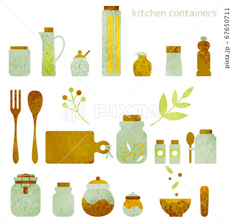 スタイリッシュなキッチン雑貨セット　水彩テクスチャ 67650711