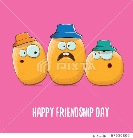 vector friends potato characters having fun isolated on pink background. Happy Friendship day vector illustration. funky kids potato with friends vector friends potato characters having fun isolated on pink background. Happy Friendship day vector illustration. funky kids potato with friends 67650806