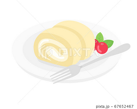皿にのせたロールケーキのイラスト 67652467