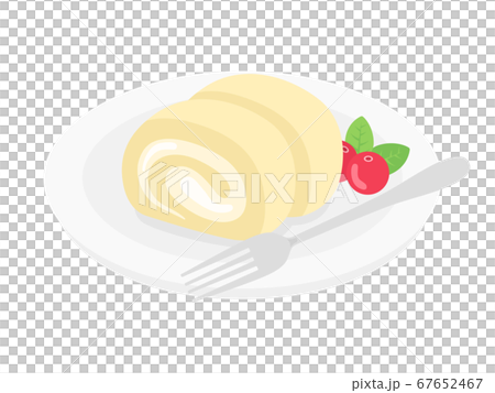 皿にのせたロールケーキのイラスト 67652467