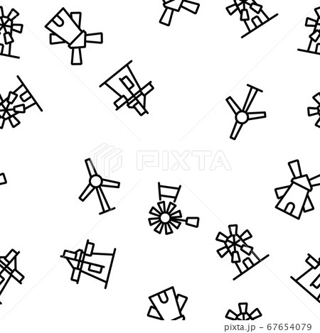 Windmill Building Vector Seamless Pattern 67654079