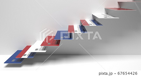Flag of the Netherlands on bank cards as stairs of a staircase. Consumer loans related 3D rendering 67654426