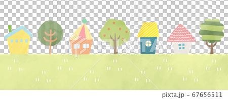 北欧風の家の街並のイラスト 背景 かわいい 素材 家のイラスト素材