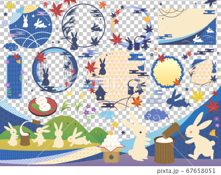 Autumn moon watching parts/frames illustration set/no text background 67658051