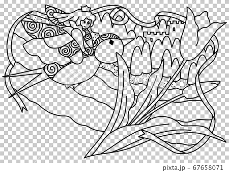 Oyayubi公主飛上燕子單色線條畫 67658071