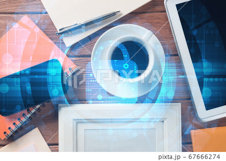 Business workplace with tablet pc and security concept on screen 67666274
