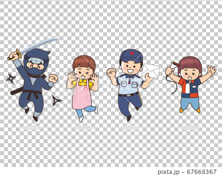 職業いろいろ 忍者 保育士 郵便局員 コンビニ店員のイラスト素材