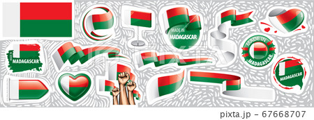Vector set of the national flag of Madagascar in various creative designs Vector set of the national flag of Madagascar in various creative designs 67668707