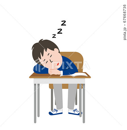 教室で居眠りをする男子学生のイラスト素材