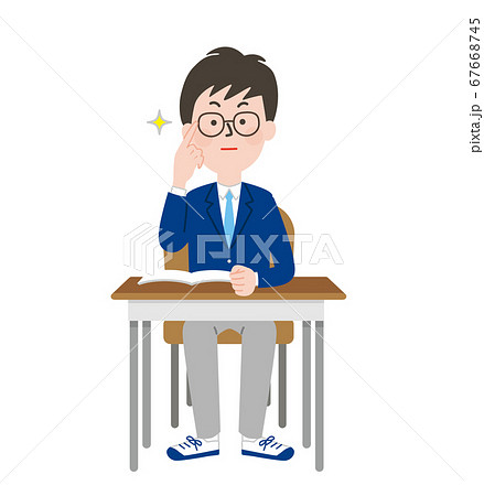 席につく優等生風なメガネの男子学生 67668745