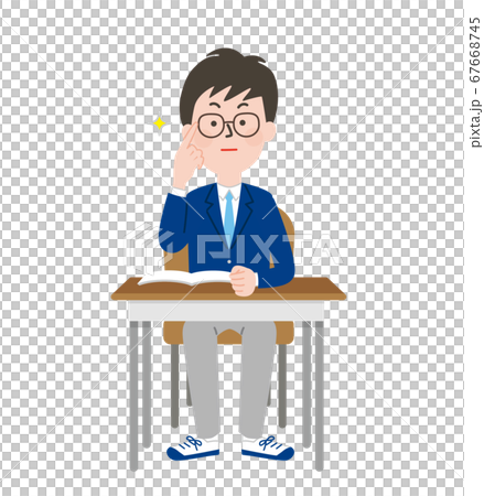 席につく優等生風なメガネの男子学生 67668745