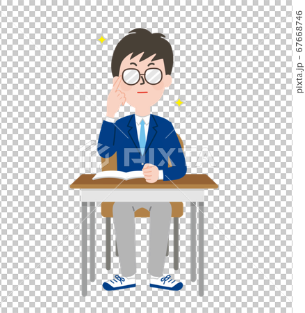 席につく優等生な男子学生のセット 席につく優等生な男子学生のセット 67668746