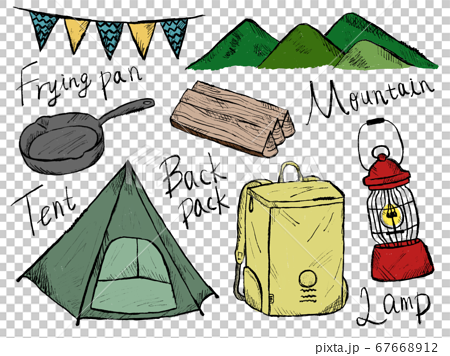 キャンプや旅行の手書きイラストイメージのイラスト素材