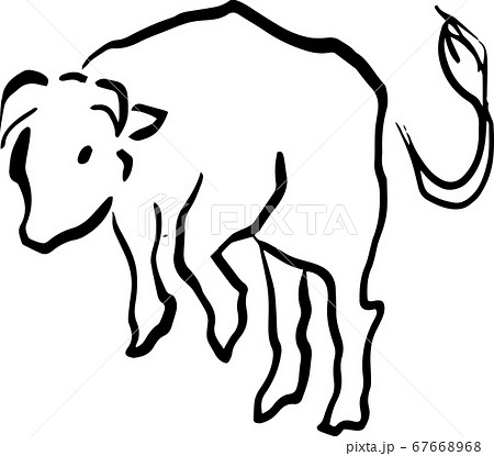 筆で書いたような手描きの牛のイラストのイラスト素材