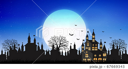 ハロウィン 城 月 背景のイラスト素材