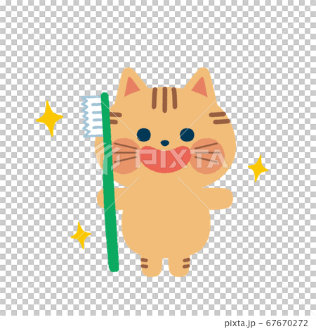 Illustration of a cat holding a toothbrush Illustration of a cat holding a toothbrush 67670272