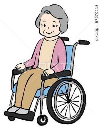 車椅子に乗る高齢者のイラスト 女性のイラスト素材