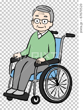 車椅子に乗る高齢者のイラスト 男性のイラスト素材