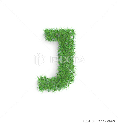 Letter J symbol made of green grass isolated on white background, part of the set. Sustainable technology or lifestyle related 3d rendering 67670869