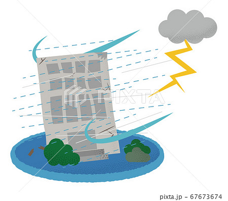 雷雨の被害に遭うビルのベクターイラスト 67673674