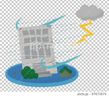 雷雨の被害に遭うビルのベクターイラスト 67673674