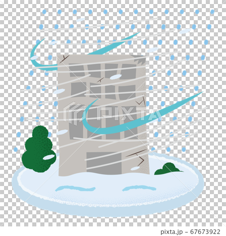 吹雪の被害に遭うビルのベクターイラストのイラスト素材