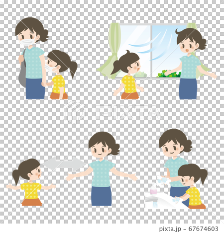 Corona measures set _ mom and daughter _ white background 67674603